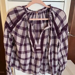 Free People Purple Checkered Blouse